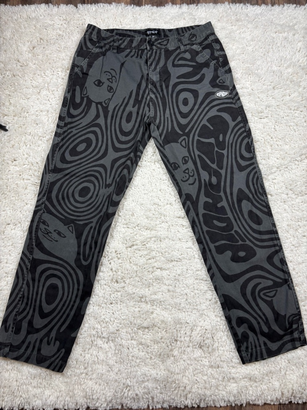 RIPNDIP Men’s 34 Gray Black Cat Print Pants